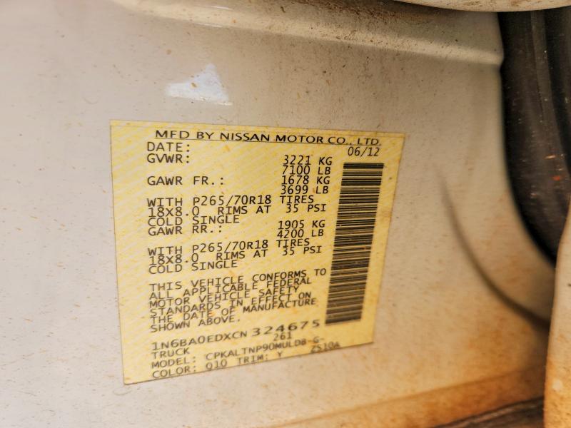 2012 Nissan Titan მანქანა იყიდება აუქციონზე, vin: 1N6BA0EDXCN324675, აუქციონის ნომერი: 78286485