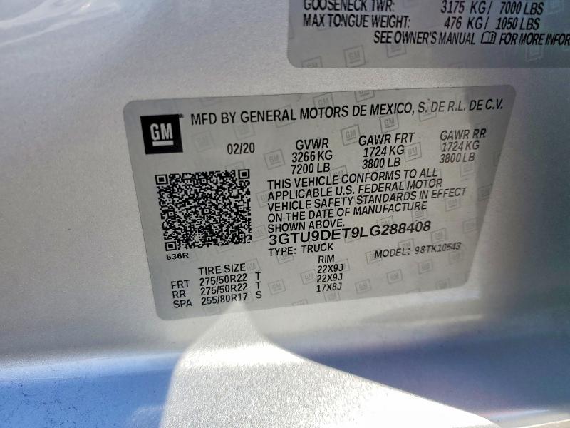 Продаж на аукціоні авто 2020 Gmc Sierra, vin: 3GTU9DET9LG288408, номер лоту: 77001485
