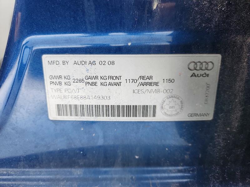 Продаж на аукціоні авто 2008 Audi A4, vin: WAUKF68E88A149303, номер лоту: 78175885