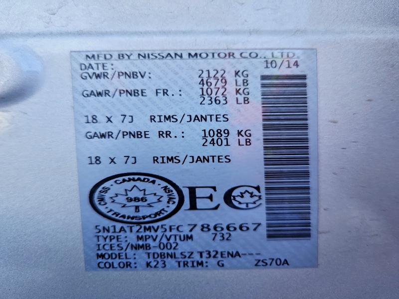 Aukcja sprzedaży 2015 Nissan Rogue, vin: 5N1AT2MV5FC786667, numer aukcji: 75761575