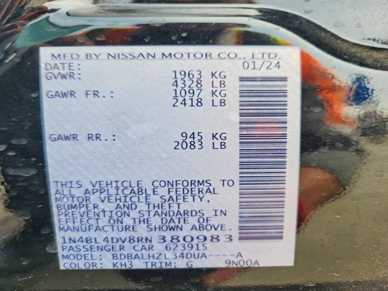Продажа на аукционе авто 2024 Nissan Altima, vin: 1N4BL4DV8RN380983, номер лота: 78277125