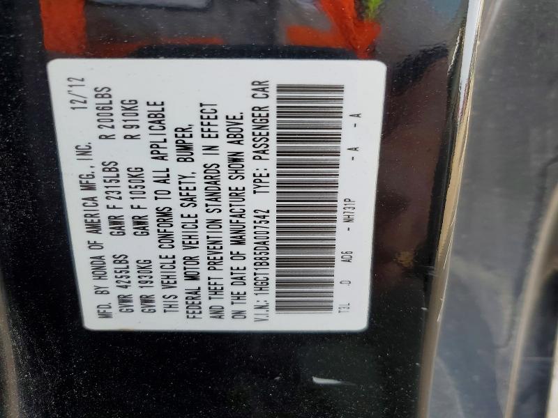 Auction sale of the 2013 Honda Accord, vin: 1HGCT1B85DA007542, lot number: 77669965