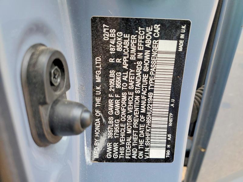 2017 Honda Civic მანქანა იყიდება აუქციონზე, vin: SHHFK7H65HU221949, აუქციონის ნომერი: 78789165