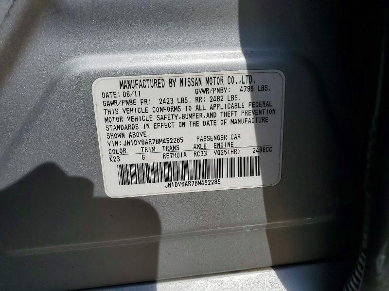 75071675 :رقم المزاد ، JN1DV6AR7BM452285 vin ، 2011 Infiniti G25 مزاد بيع