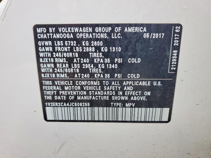 75433775 :رقم المزاد ، 1V2ER2CA4JC508255 vin ، 2018 Volkswagen Atlas مزاد بيع