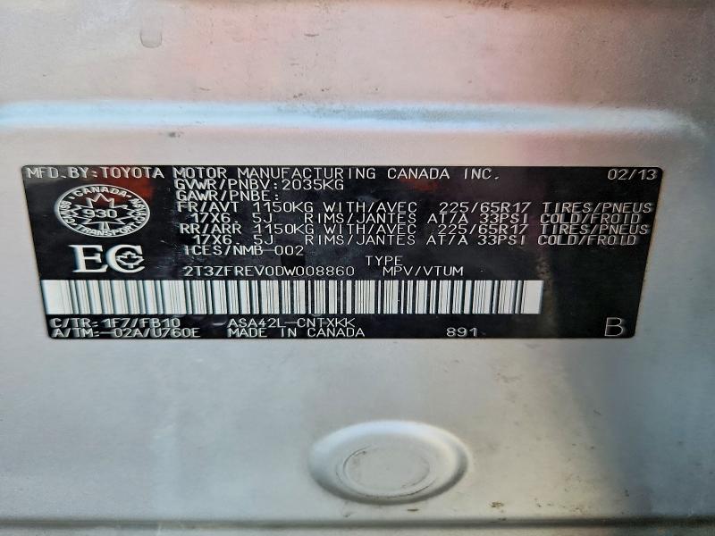 2013 Toyota Rav4 მანქანა იყიდება აუქციონზე, vin: 2T3ZFREV0DW008860, აუქციონის ნომერი: 76971175