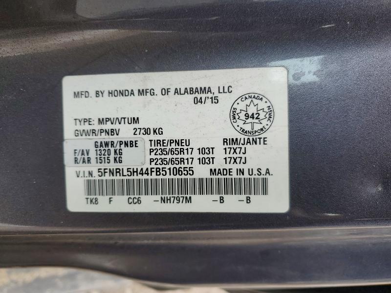 Продажа на аукционе авто 2015 Honda Odyssey, vin: 5FNRL5H44FB510655, номер лота: 77484815