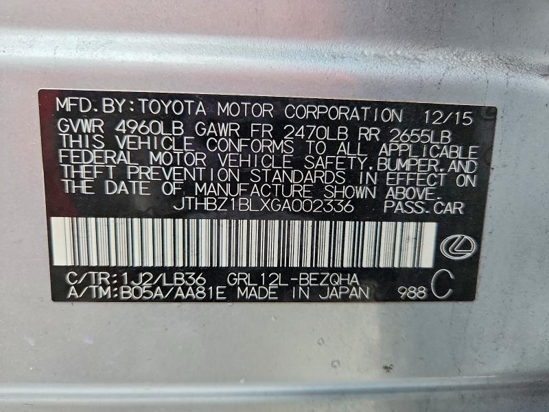 78083045 :رقم المزاد ، JTHBZ1BLXGA002336 vin ، 2016 Lexus Gs 350 مزاد بيع