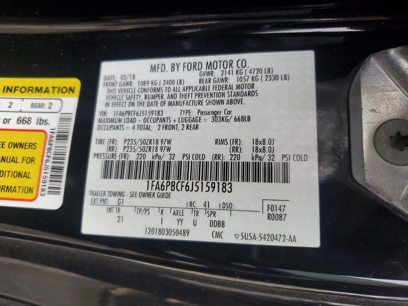 78128905 :رقم المزاد ، 1FA6P8CF6J5159183 vin ، 2018 Ford Mustang مزاد بيع