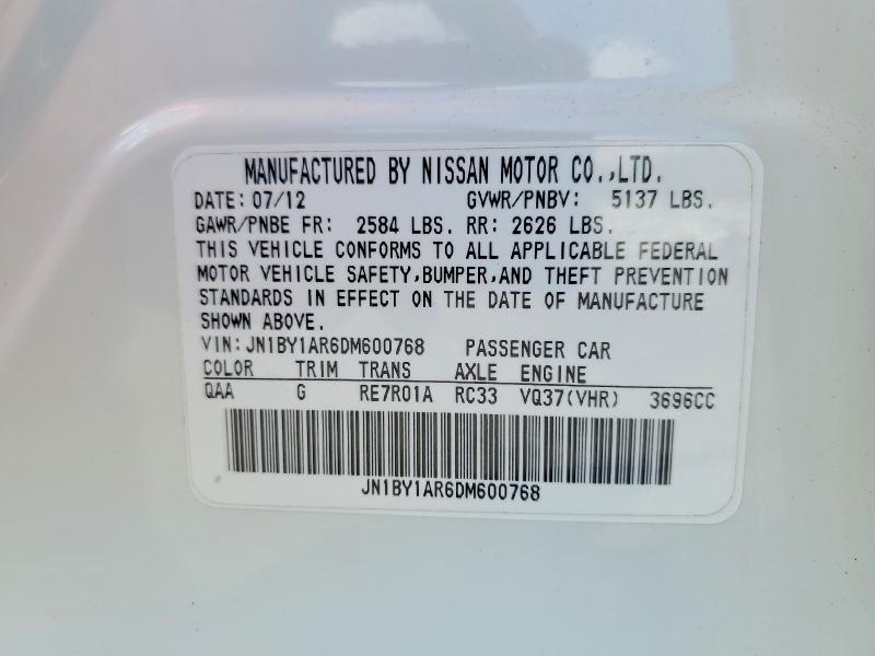 79152155 :رقم المزاد ، JN1BY1AR6DM600768 vin ، 2013 Infiniti M37 مزاد بيع