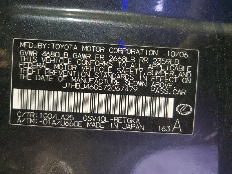 76298665 :رقم المزاد ، JTHBJ46G572067479 vin ، 2007 Lexus Es 350 مزاد بيع