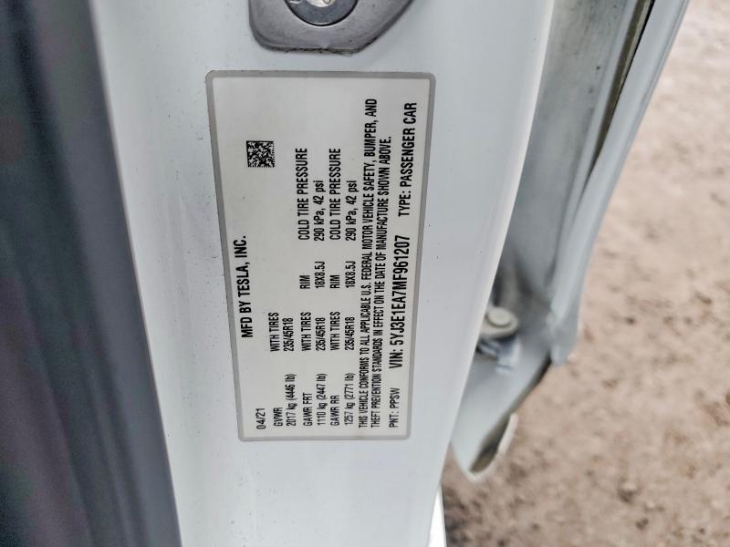 78861295 :رقم المزاد ، 5YJ3E1EA7MF961207 vin ، 2021 Tesla Model 3 مزاد بيع