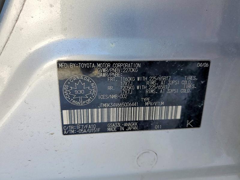 78711865 :رقم المزاد ، JTMBK34V665006441 vin ، 2006 Toyota Rav4 مزاد بيع