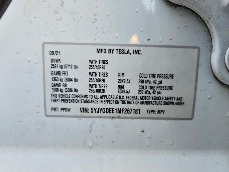 76377725 :رقم المزاد ، 5YJYGDEE1MF267181 vin ، 2021 Tesla Model Y مزاد بيع