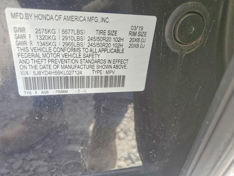 Aukcja sprzedaży 2019 Acura Mdx, vin: 5J8YD4H56KL027124, numer aukcji: 77143755