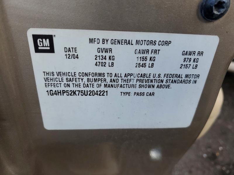 76952235 :رقم المزاد ، 1G4HP52K75U204221 vin ، 2005 Buick Lesabre مزاد بيع