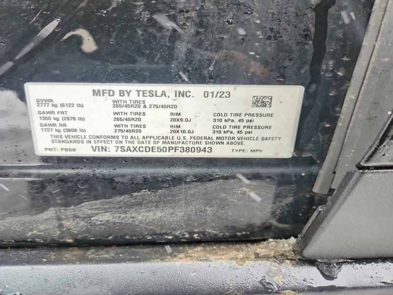 2023 Tesla Model X მანქანა იყიდება აუქციონზე, vin: 7SAXCDE50PF380943, აუქციონის ნომერი: 78314665