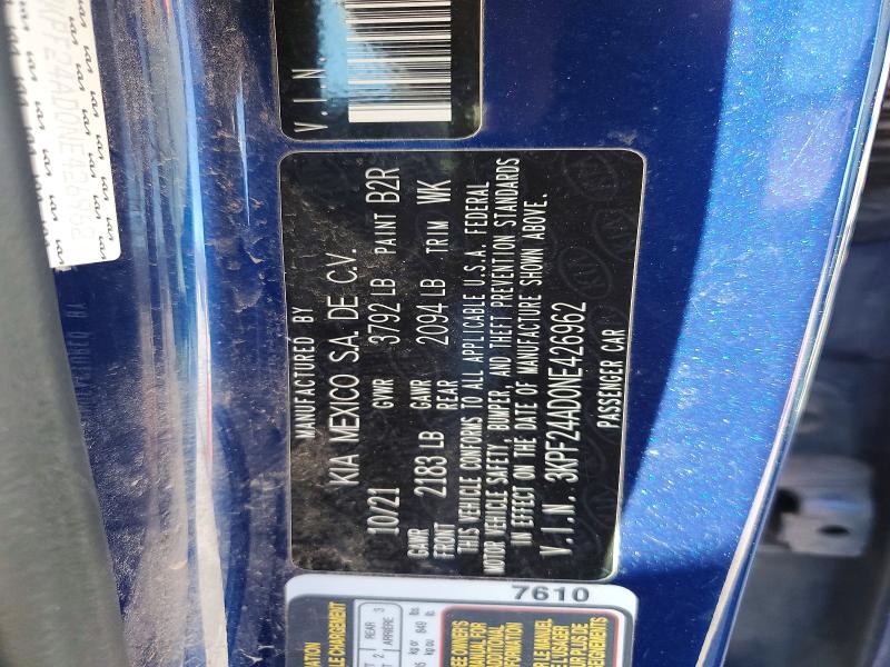 75658485 :رقم المزاد ، 3KPF24AD0NE426962 vin ، 2022 Kia Forte مزاد بيع