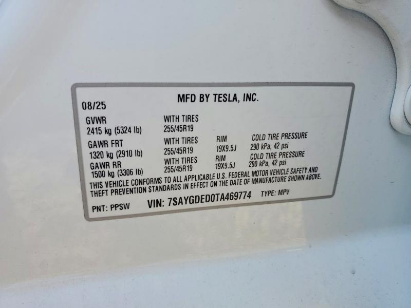 Aukcja sprzedaży 2026 Tesla Model Y, vin: 7SAYGDED0TA469774, numer aukcji: 75805335