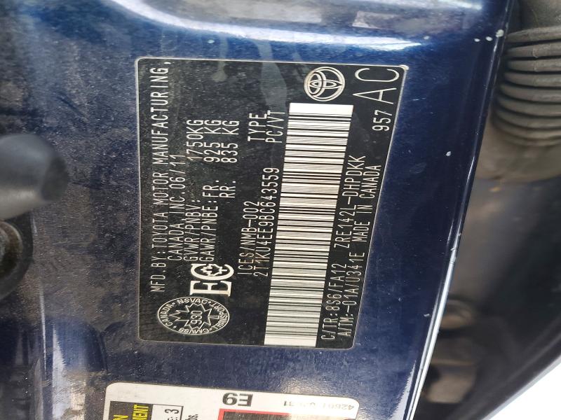 77534425 :رقم المزاد ، 2T1KU4EE9BC643559 vin ، 2011 Toyota Corolla Matrix مزاد بيع