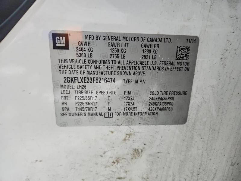 Auction sale of the 2015 Gmc Terrain, vin: 2GKFLXE33F6216474, lot number: 77867205