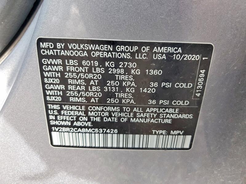Продажа на аукционе авто 2021 Volkswagen Atlas, vin: 1V2BR2CA8MC537426, номер лота: 77707195