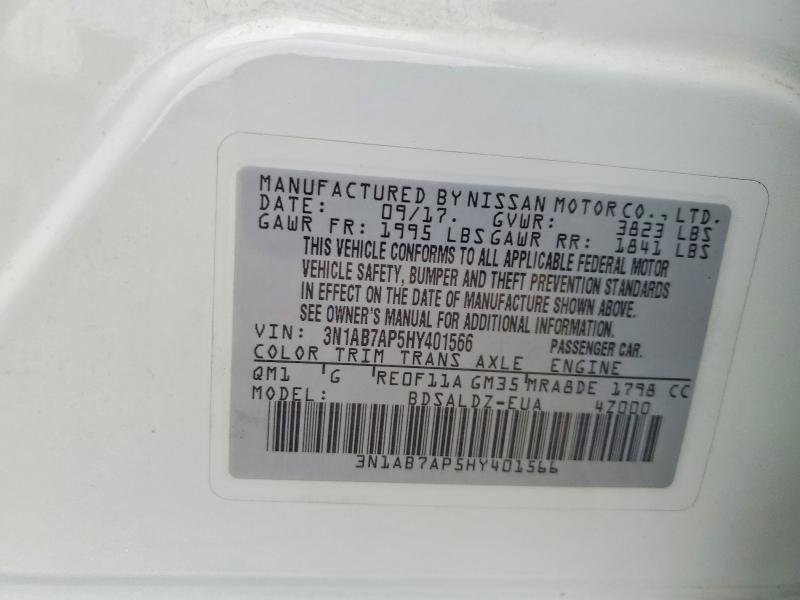 2017 Nissan Sentra მანქანა იყიდება აუქციონზე, vin: 3N1AB7AP5HY401566, აუქციონის ნომერი: 75063165