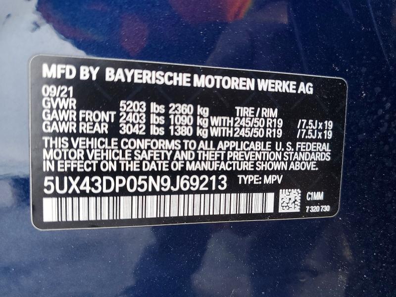 Продажа на аукционе авто 2022 Bmw X3, vin: 5UX43DP05N9J69213, номер лота: 76026825