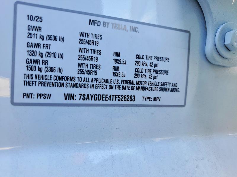 78685185 :رقم المزاد ، 7SAYGDEE4TF526263 vin ، 2026 Tesla Model Y مزاد بيع