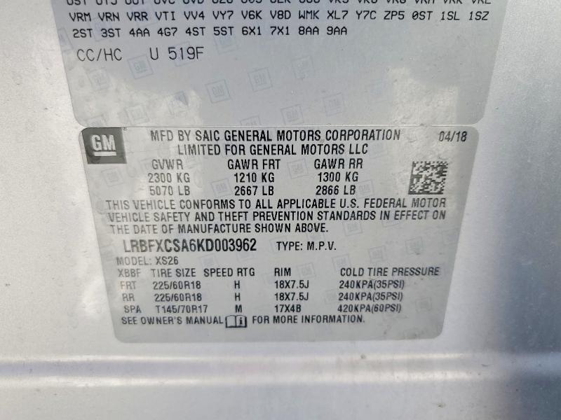 Aukcja sprzedaży 2019 Buick Envision, vin: LRBFXCSA6KD003962, numer aukcji: 78717945