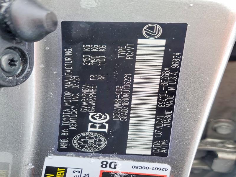 Aukcja sprzedaży 2021 Lexus Es 350, vin: 58ABZ1B10MU106221, numer aukcji: 78880915