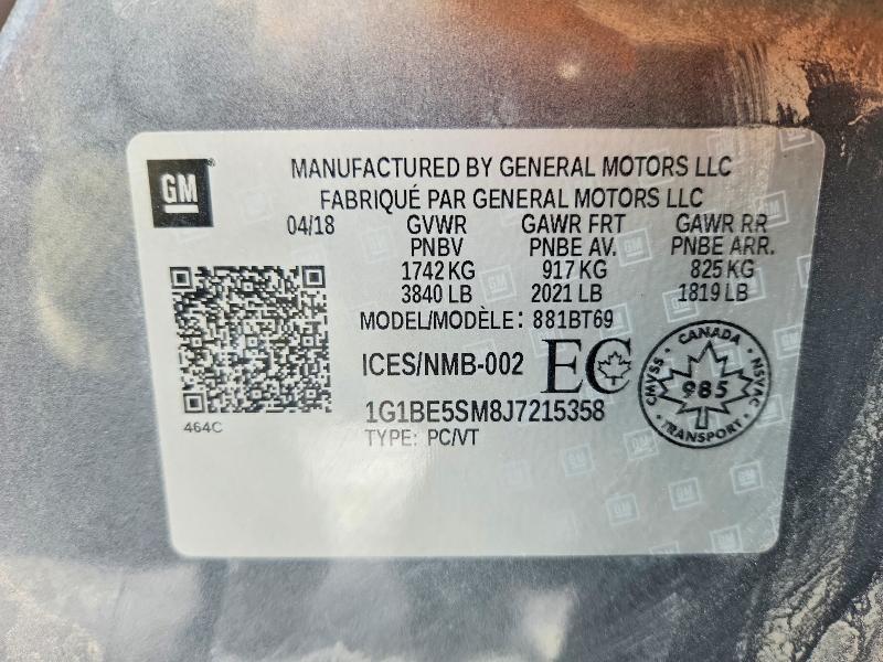 78237255 :رقم المزاد ، 1G1BE5SM8J7215358 vin ، 2018 Chevrolet Cruze مزاد بيع