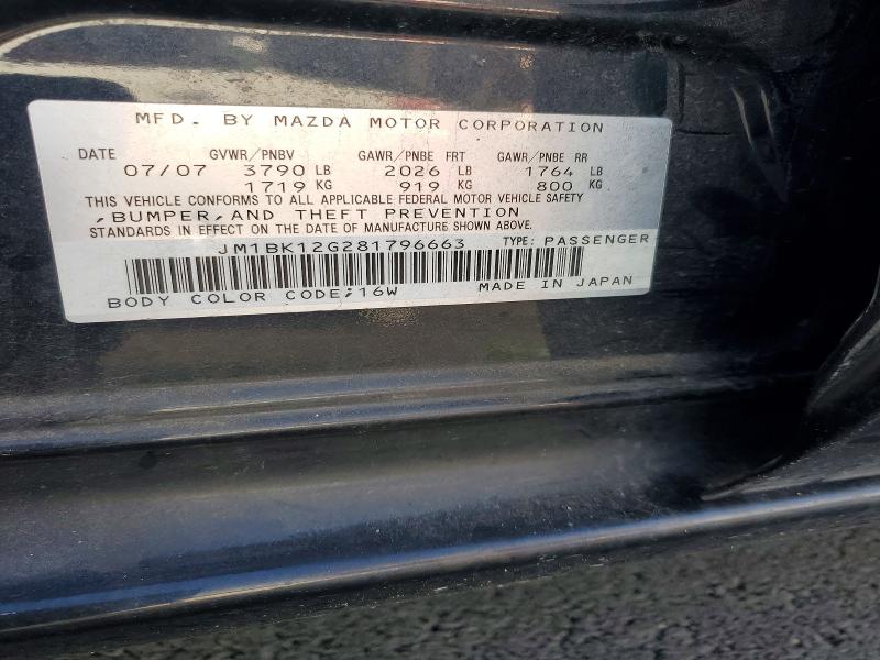 Продаж на аукціоні авто 2008 Mazda 3, vin: JM1BK12G281796663, номер лоту: 78426845