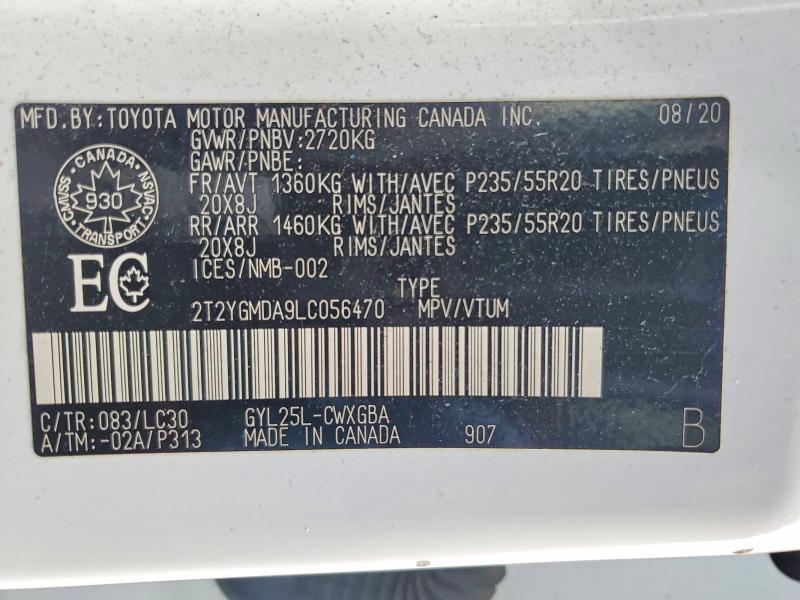 Aukcja sprzedaży 2020 Lexus Rx, vin: 2T2YGMDA9LC056470, numer aukcji: 76824355