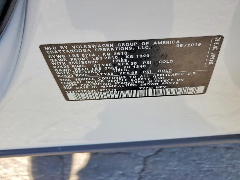 79240155 :رقم المزاد ، 1V2YR2CA8KC571776 vin ، 2019 Volkswagen Atlas مزاد بيع