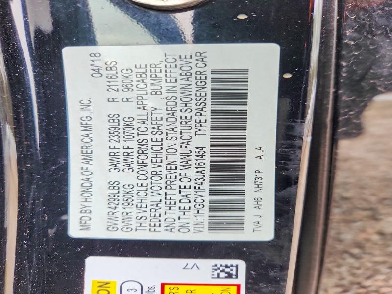 Продажа на аукционе авто 2018 Honda Accord, vin: 1HGCV1F43JA161454, номер лота: 74745835
