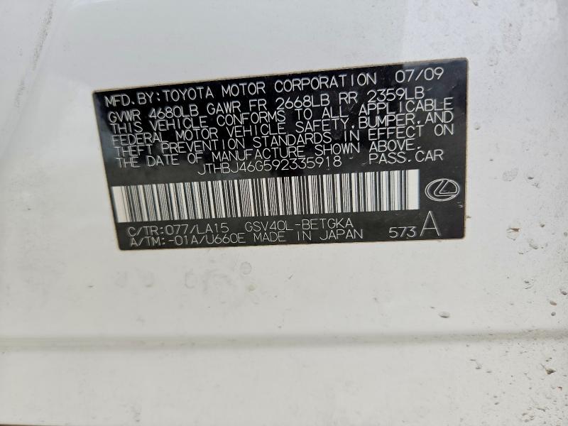 Продажа на аукционе авто 2009 Lexus Es 350, vin: JTHBJ46G592335918, номер лота: 79098485