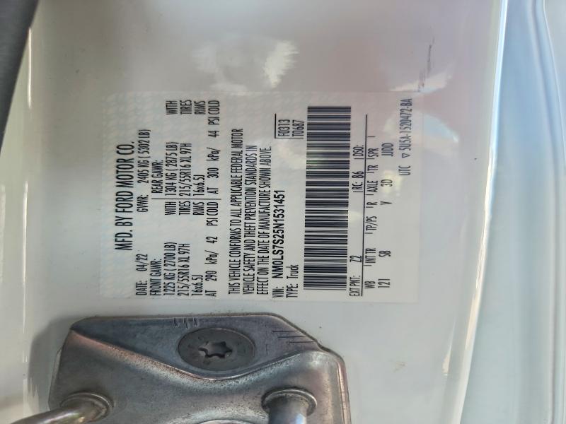 78382385 :رقم المزاد ، NM0LS7S25N1531451 vin ، 2022 Ford Transit Connect مزاد بيع