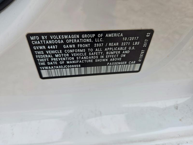 Продаж на аукціоні авто 2018 Volkswagen Passat, vin: 1VWAA7A32JC008858, номер лоту: 77520535
