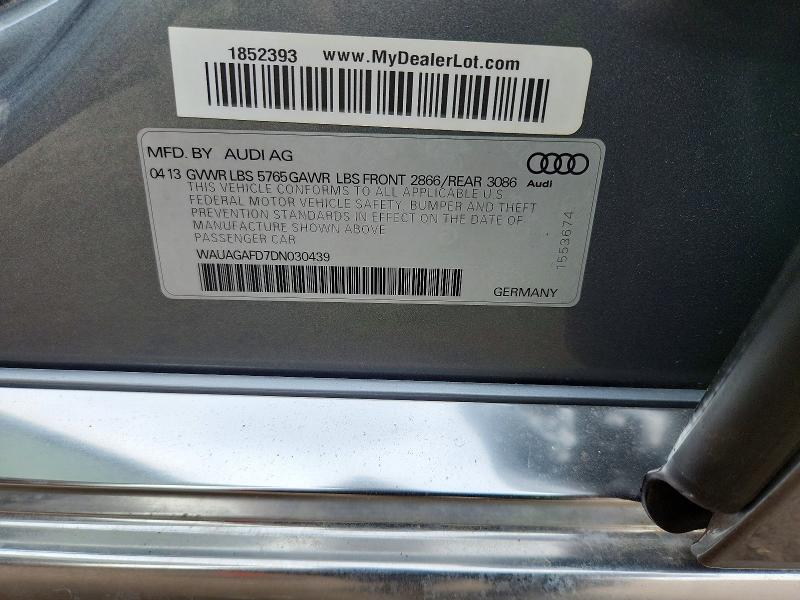 2013 Audi A8 მანქანა იყიდება აუქციონზე, vin: WAUAGAFD7DN030439, აუქციონის ნომერი: 75058575