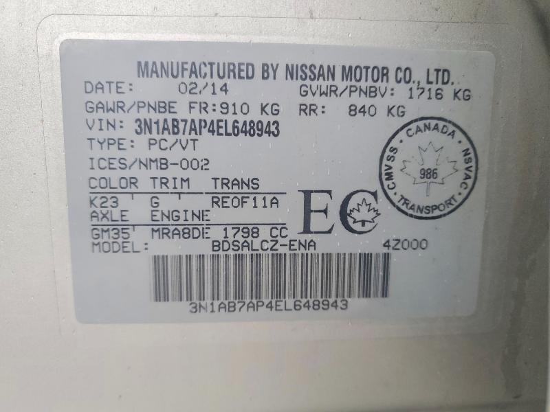 Aukcja sprzedaży 2014 Nissan Sentra, vin: 3N1AB7AP4EL648943, numer aukcji: 77776435