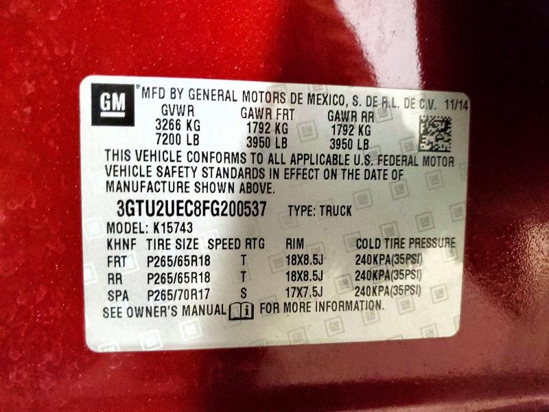 Aukcja sprzedaży 2015 Gmc Sierra, vin: 3GTU2UEC8FG200537, numer aukcji: 79070295