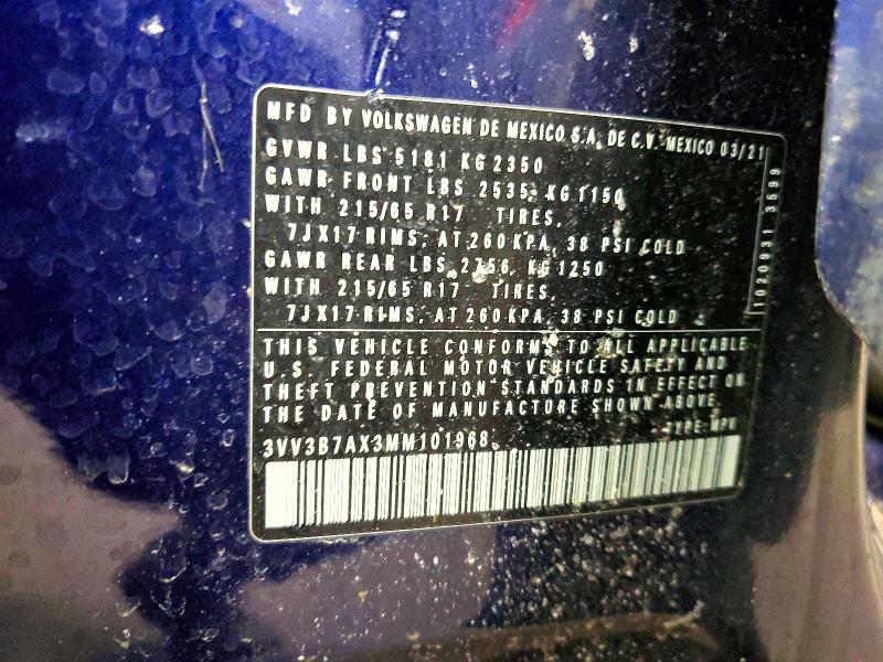 76240085 :رقم المزاد ، 3VV3B7AX3MM101968 vin ، 2021 Volkswagen Tiguan مزاد بيع