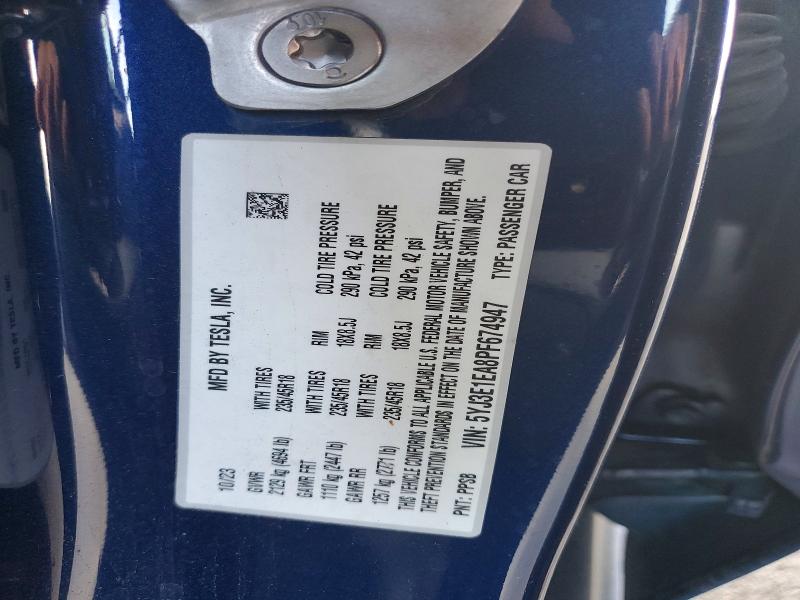 78085605 :رقم المزاد ، 5YJ3E1EA8PF674947 vin ، 2023 Tesla Model 3 مزاد بيع