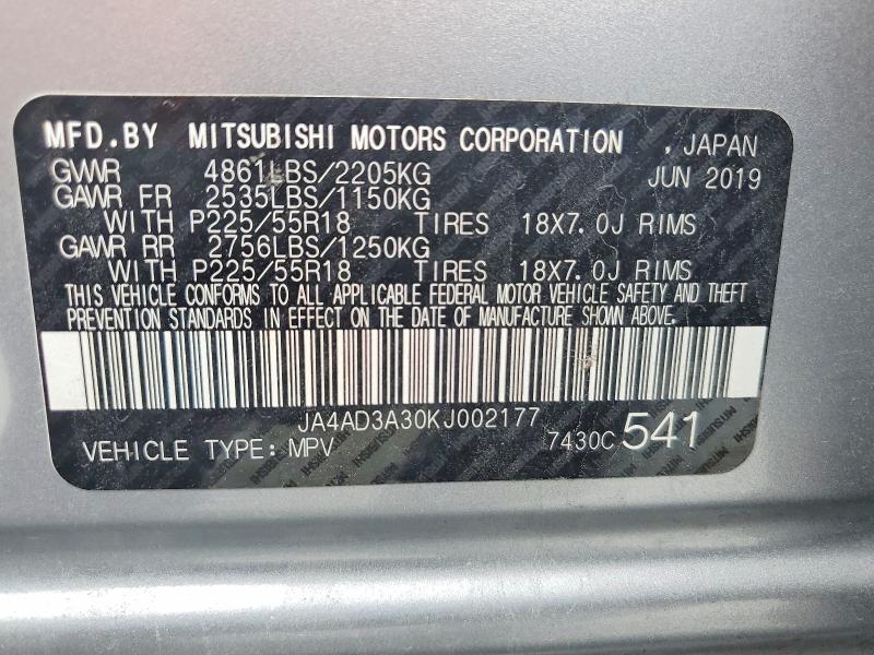 Продаж на аукціоні авто 2019 Mitsubishi Outlander, vin: JA4AD3A30KJ002177, номер лоту: 79169485