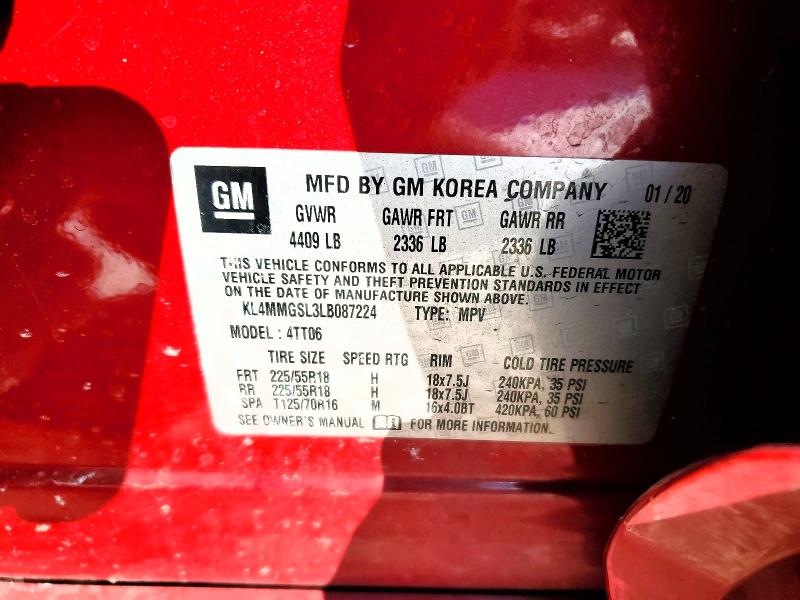 76641265 :رقم المزاد ، KL4MMGSL3LB087224 vin ، 2020 Buick Encore Gx مزاد بيع