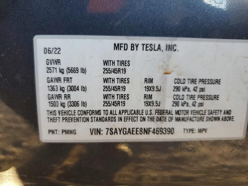 Продажа на аукционе авто 2022 Tesla Model Y, vin: 7SAYGAEE8NF469390, номер лота: 77385665