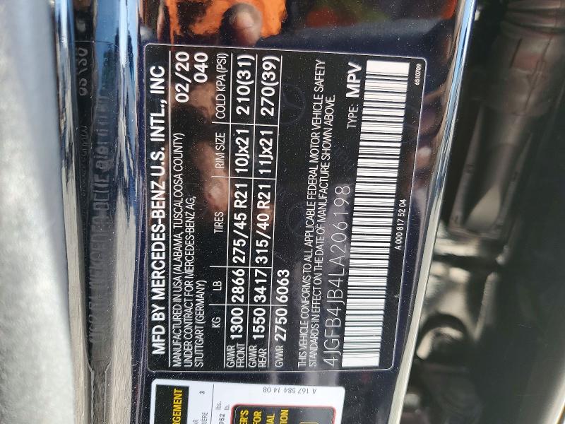 76327935 :رقم المزاد ، 4JGFB4JB4LA206198 vin ، 2020 Mercedes-benz Gle مزاد بيع