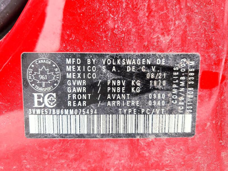78167185 :رقم المزاد ، 3VWE57BU6MM075494 vin ، 2021 Volkswagen Jetta مزاد بيع