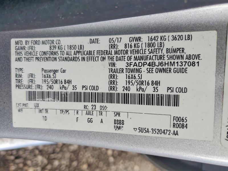 74848065 :رقم المزاد ، 3FADP4BJ6HM137081 vin ، 2017 Ford Fiesta مزاد بيع